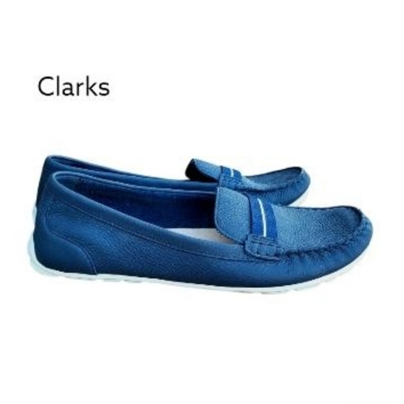 Clarks Shoes - Clarks Leather Dameo Vine Navy Blue Driver Moccasin Loafer Flat Shoe Women 10